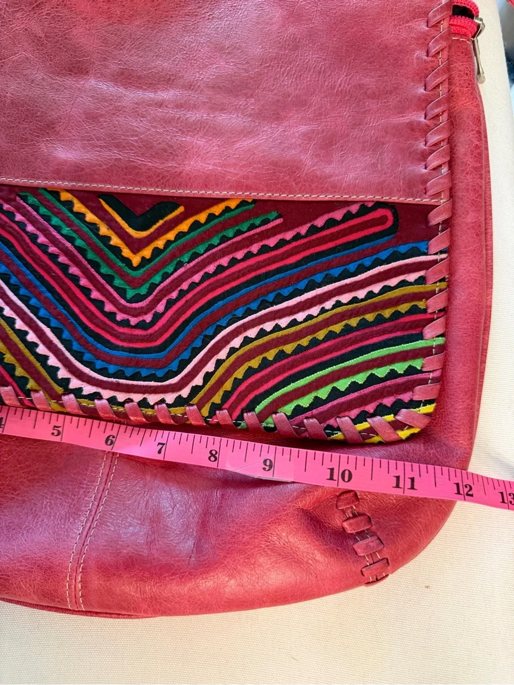 Vintage Leather Southwestern Red Colombian Woven Front Crossbody Bohemian Bag